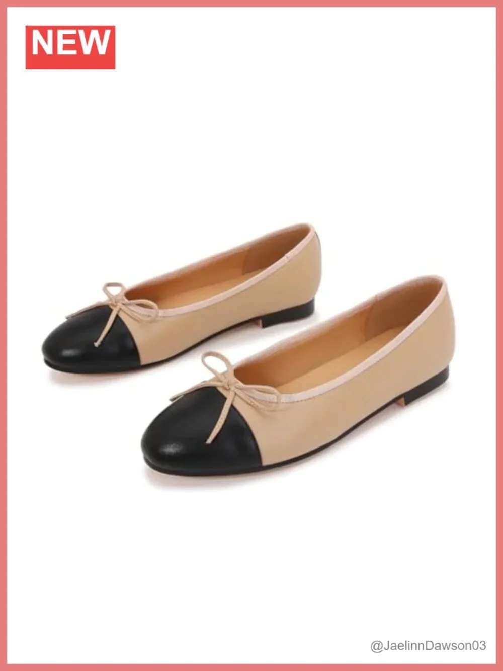Women's Cap Toe Ballet Flats Two Tone Bow Flats Slip on Round Toe Casual Work